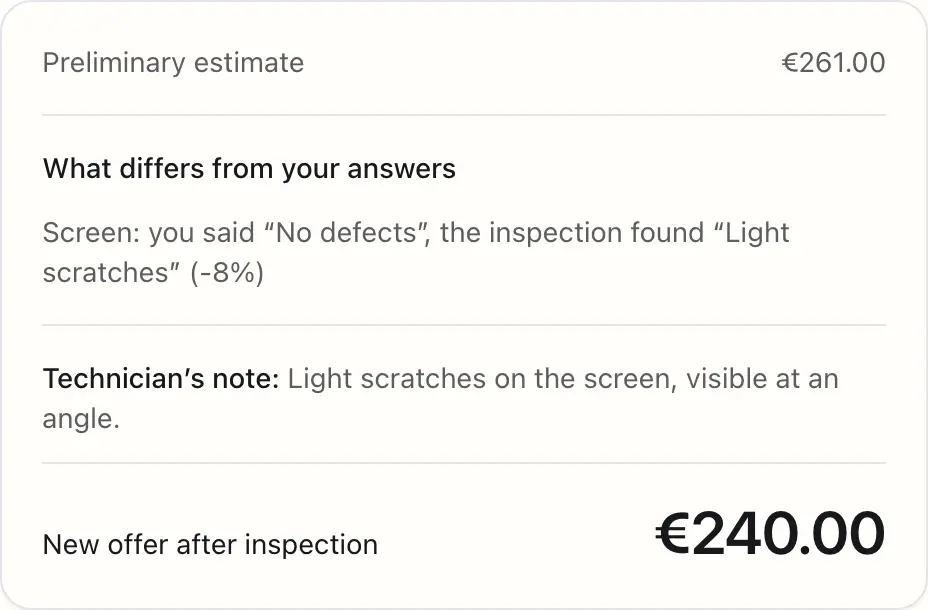 New offer page the customer receives after inspection