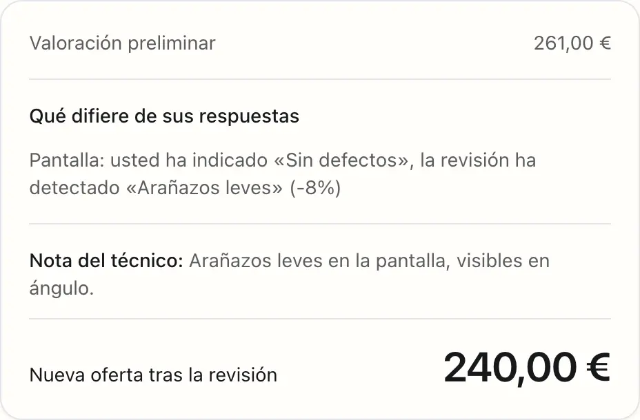 Página con la nueva oferta que el cliente recibe tras la revisión