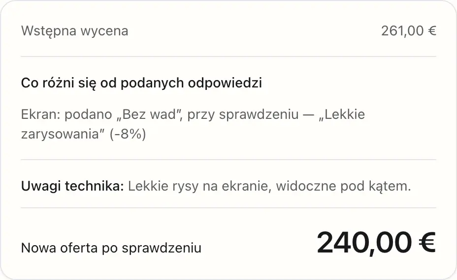 Strona nowej oferty, którą klient dostaje po kontroli urządzenia