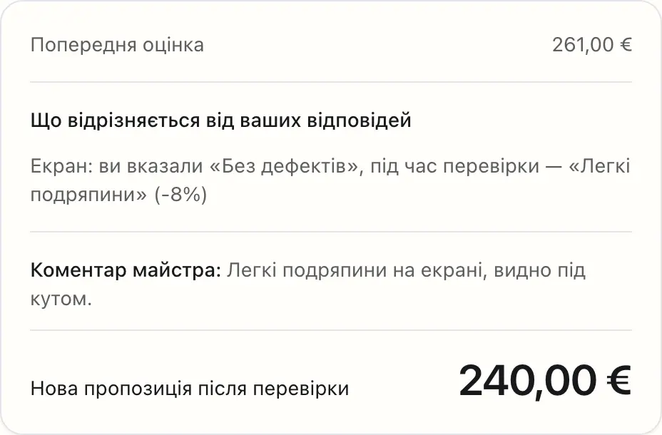 Сторінка нової пропозиції, яку клієнт отримує після перевірки